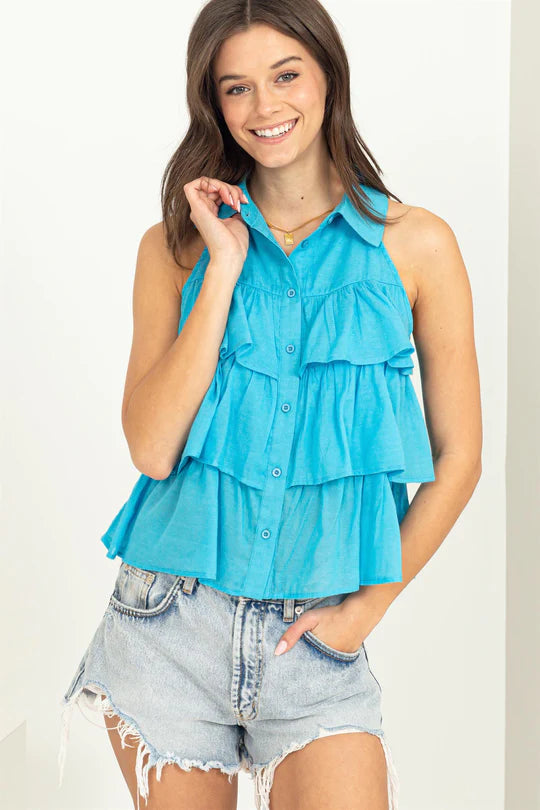 Button Ruffle Top