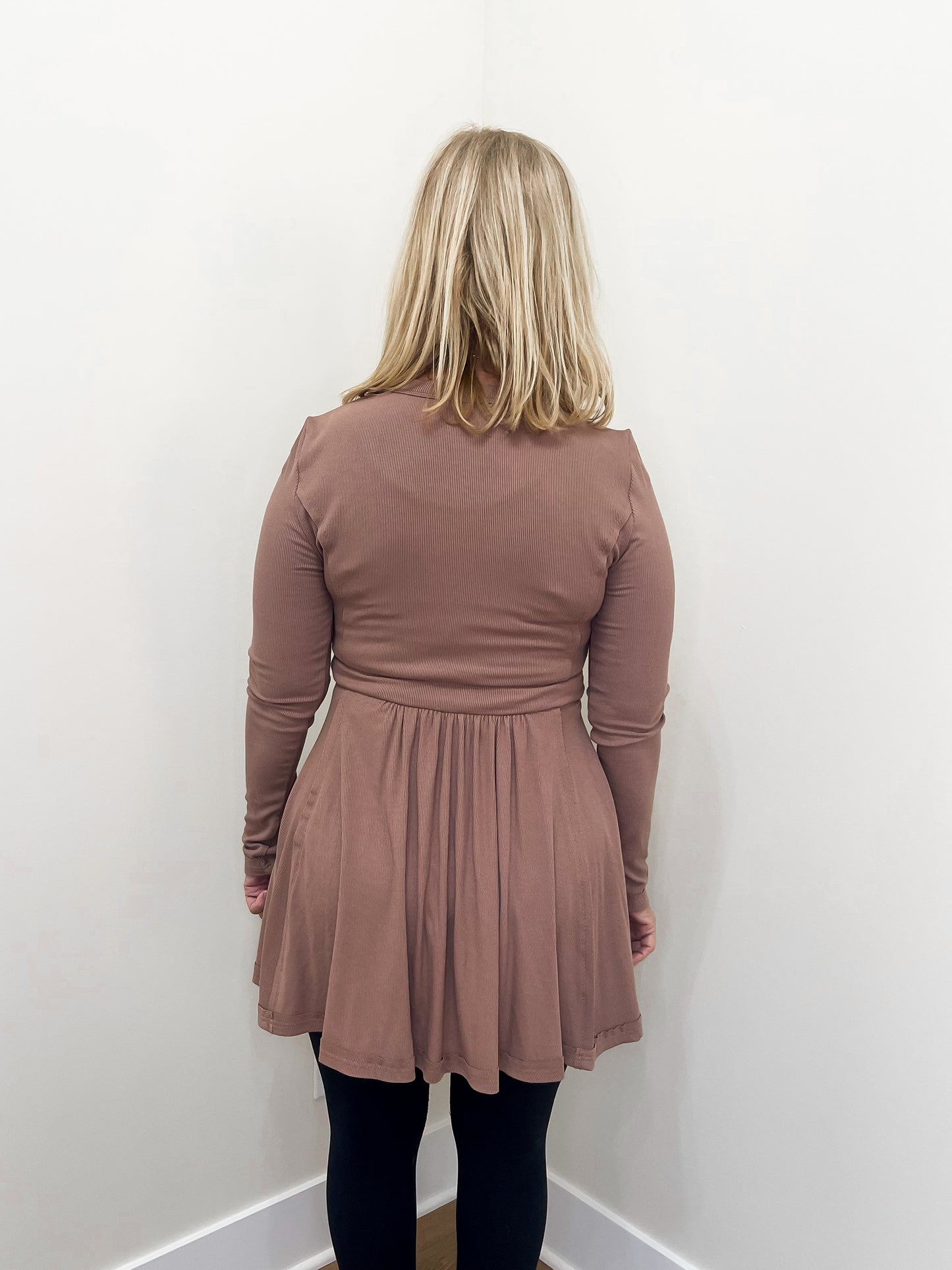 Brown Ribbed Knit Tunic