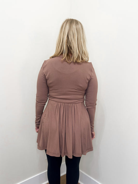 Brown Ribbed Knit Tunic