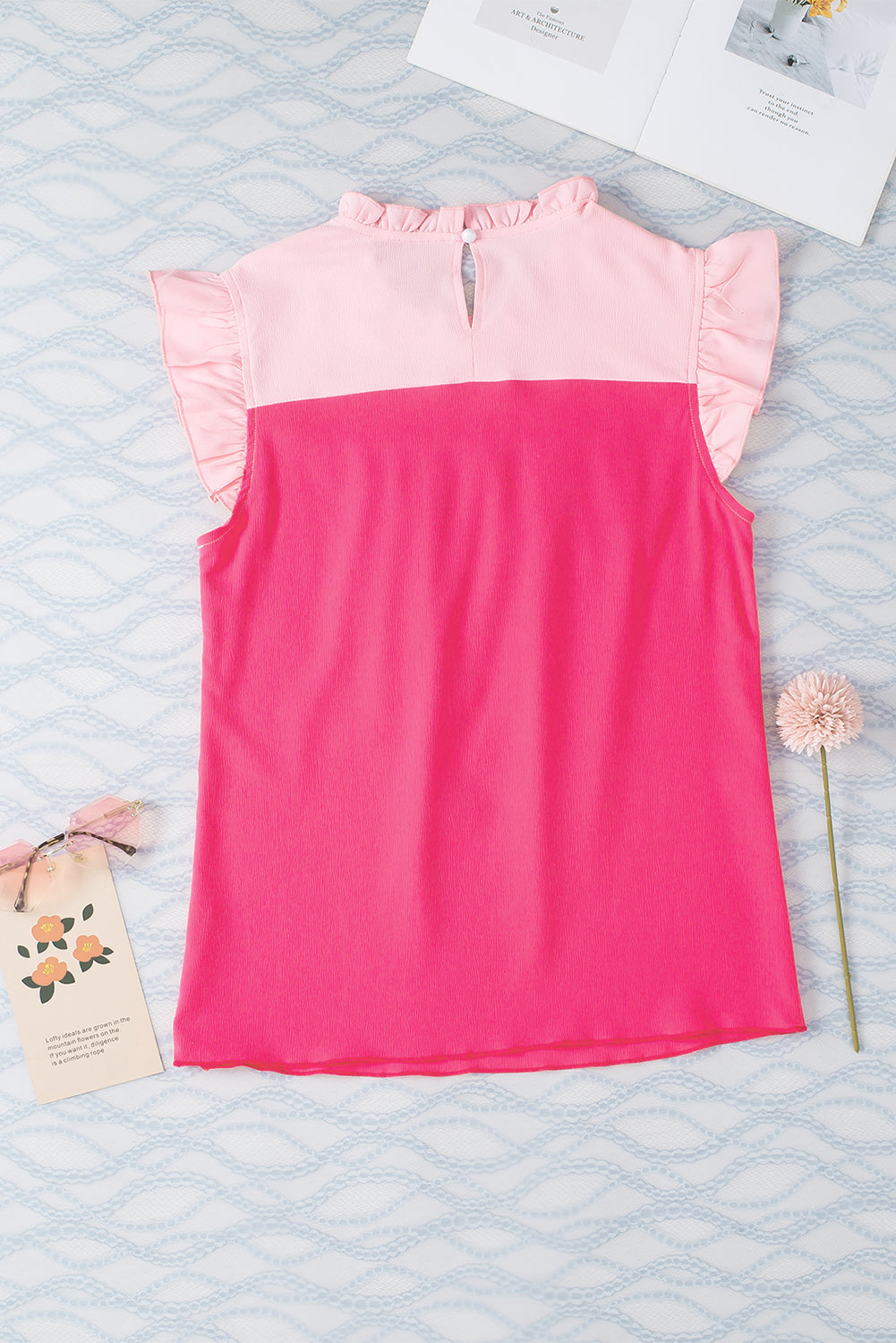 Rose Red Two Tone Ruffled Tank