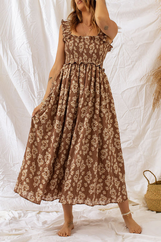 Brown Ruffled Maxi Dress