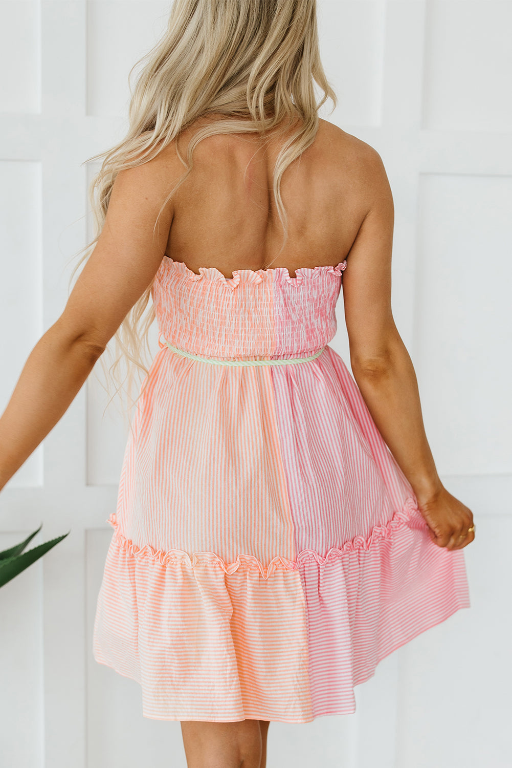 Pink Smocked Strapless Mini Dress