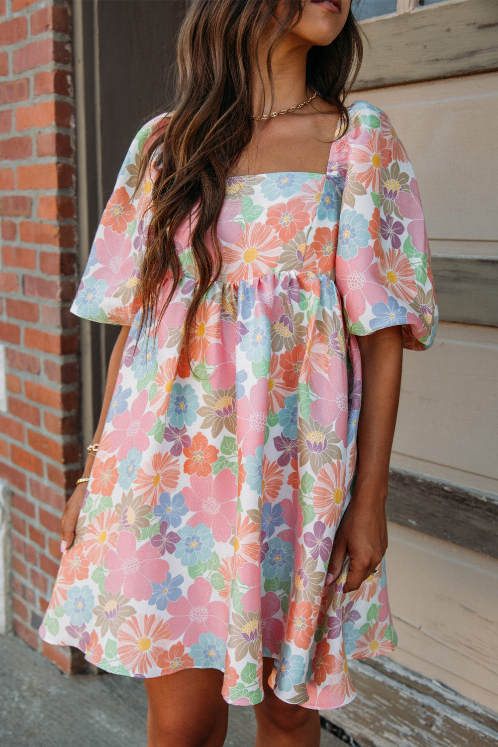 Pink Summer Floral Babydoll Dress