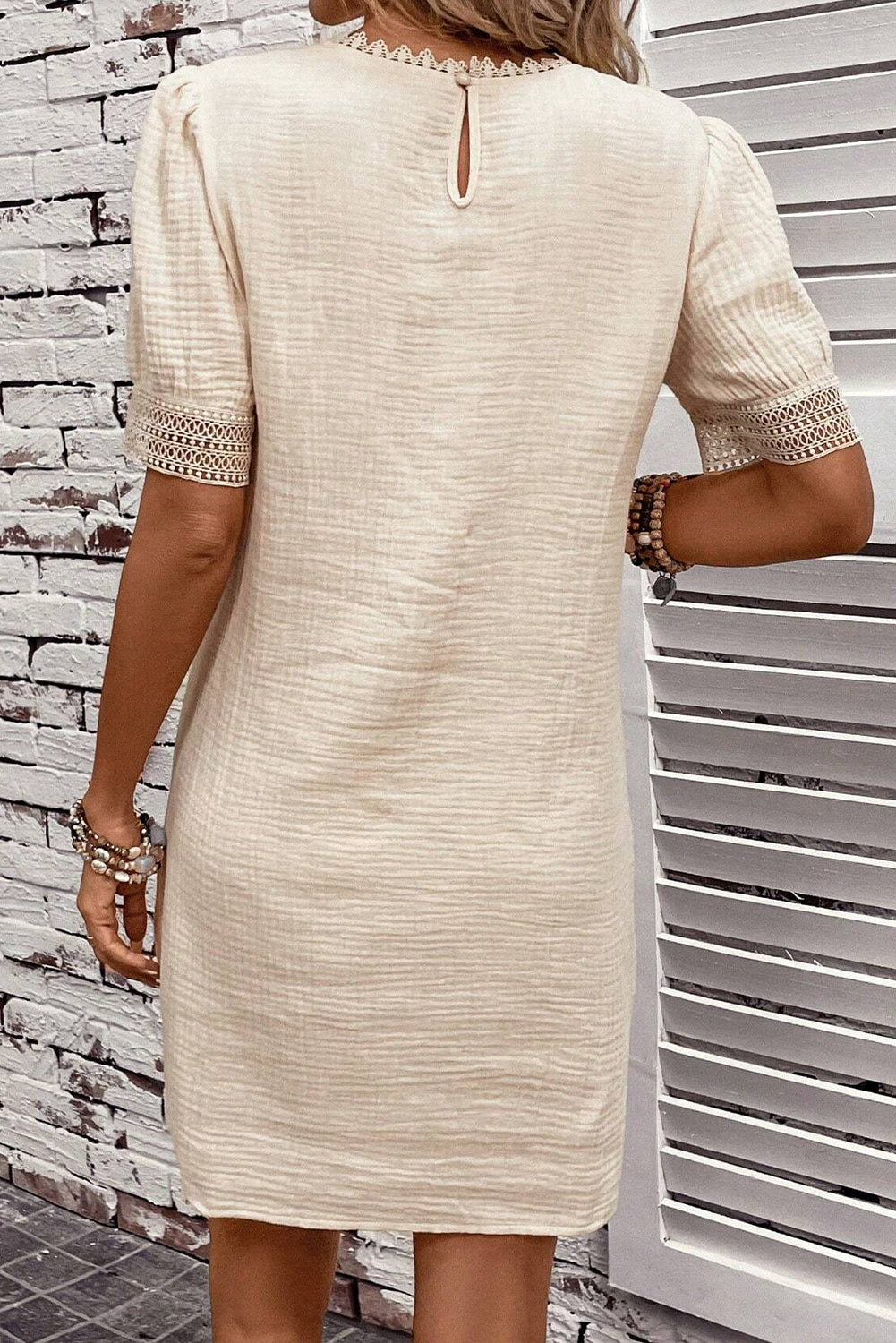 Beige Crinkle Mini Dress