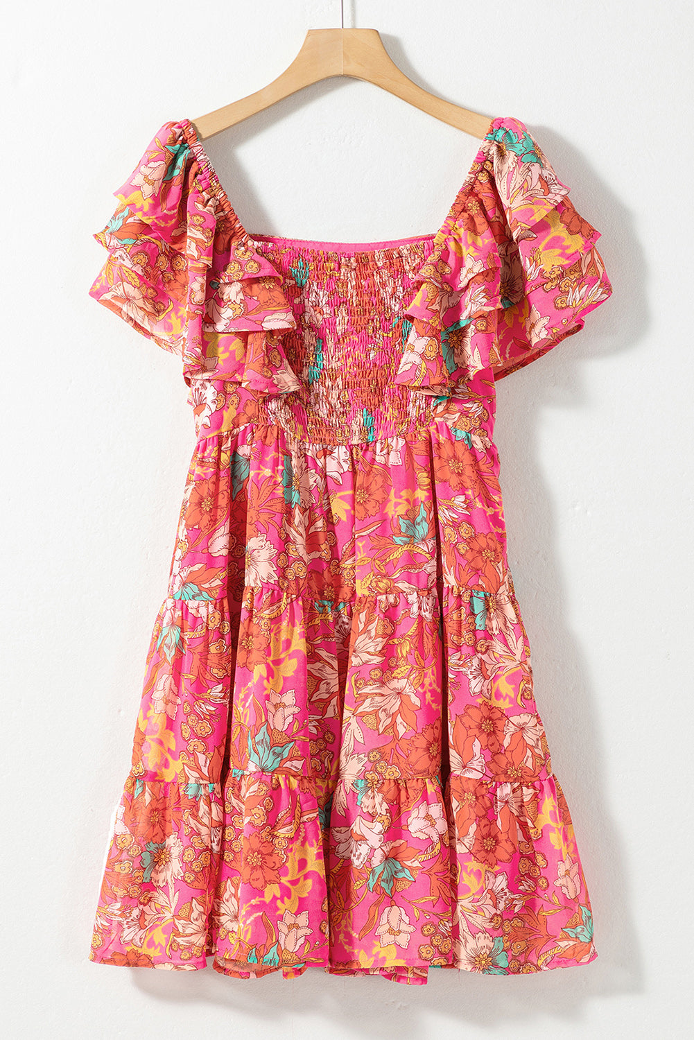 Pink Floral Square Neck Dress
