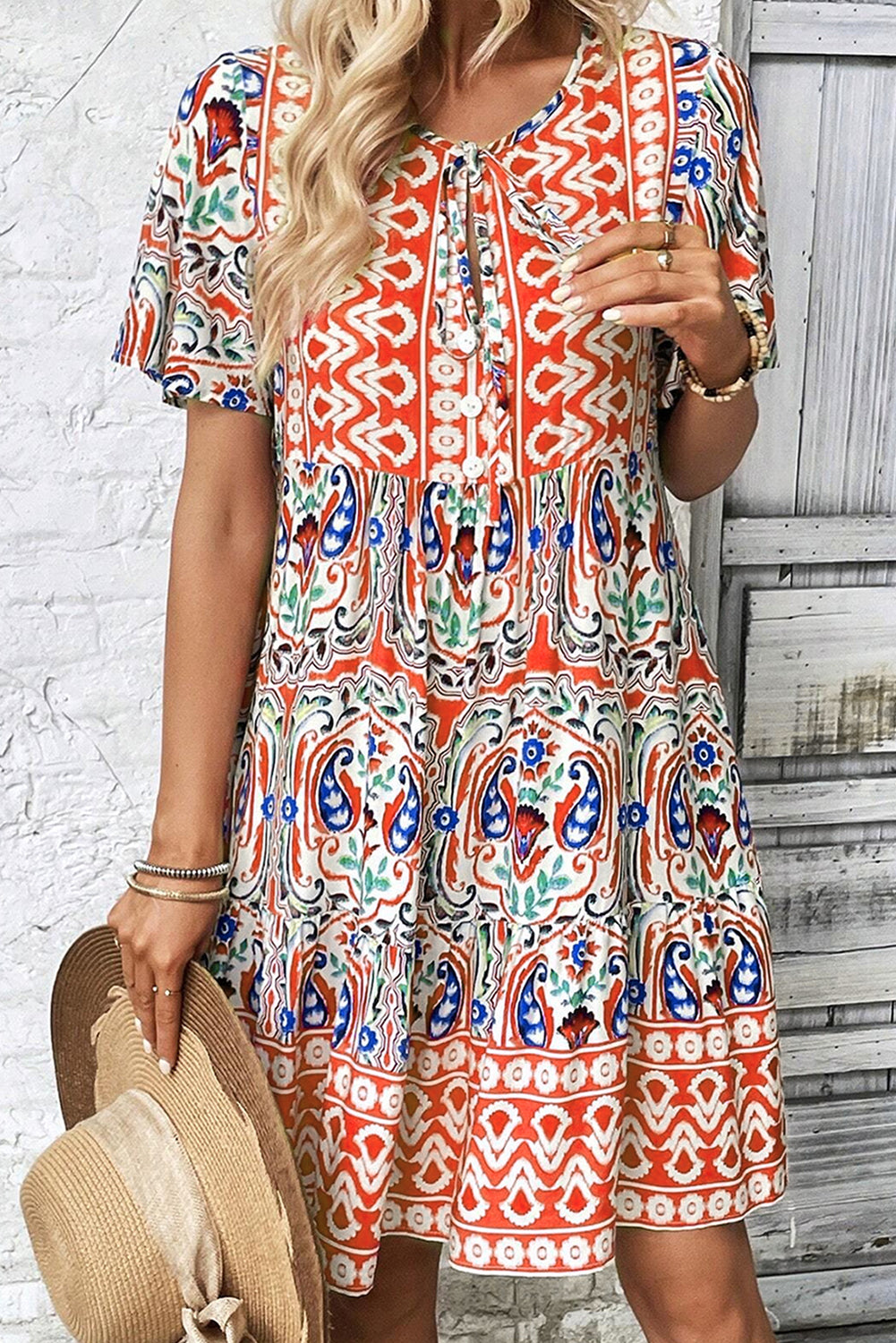 Orange Bohemian Short Dress