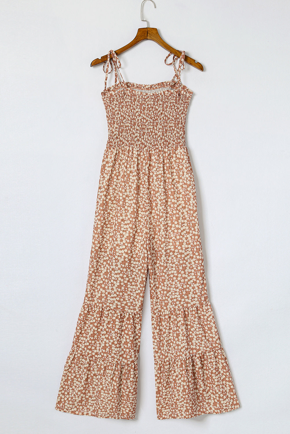 Tan Wide Leg Floral Jumpsuit