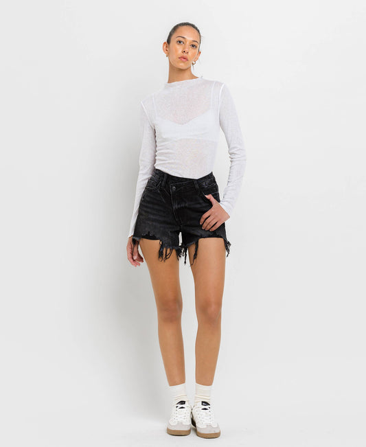 Black High Rise Raw Hem Shorts