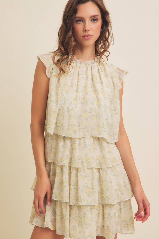 Green & Yellow Floral Mini Dress