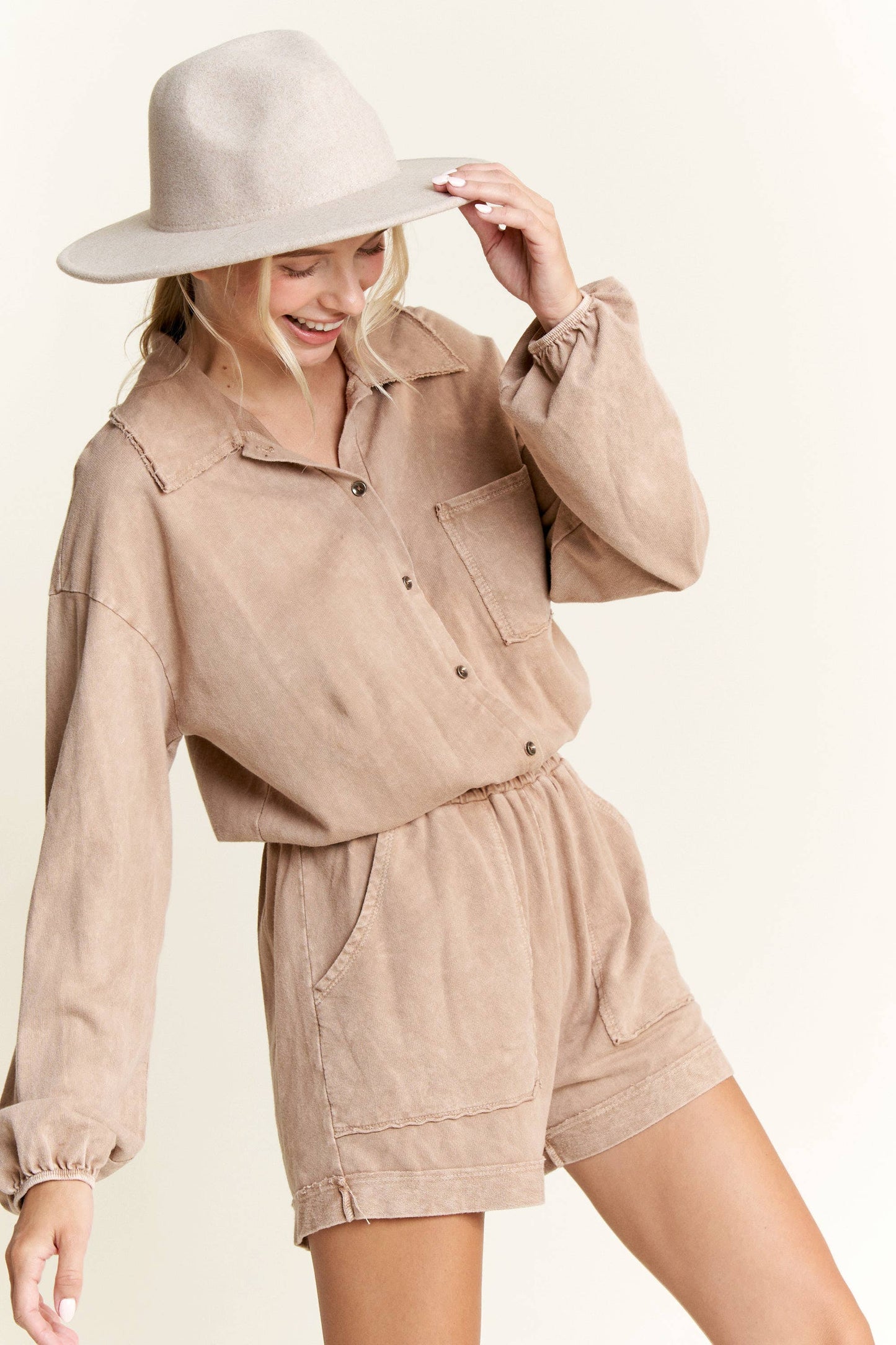 Latte Button Down Romper