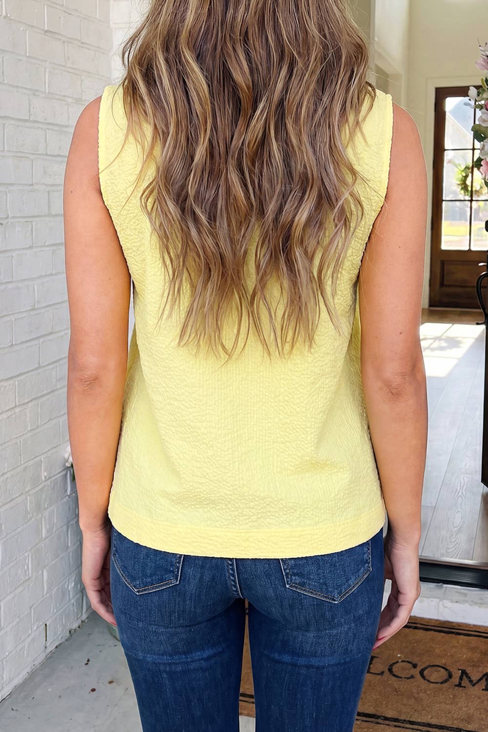 Yellow Cream Pleated Tank