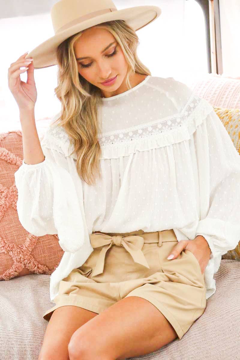 Off White Lace Patterned Blouse