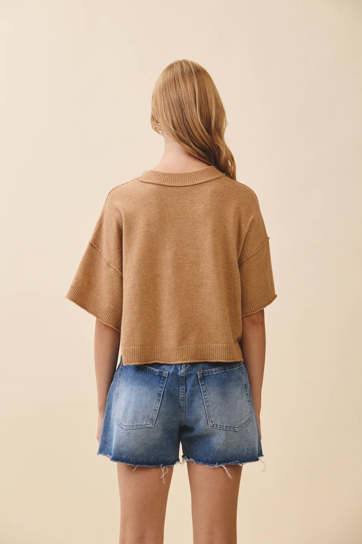 Camel Short Sleeve Sweater