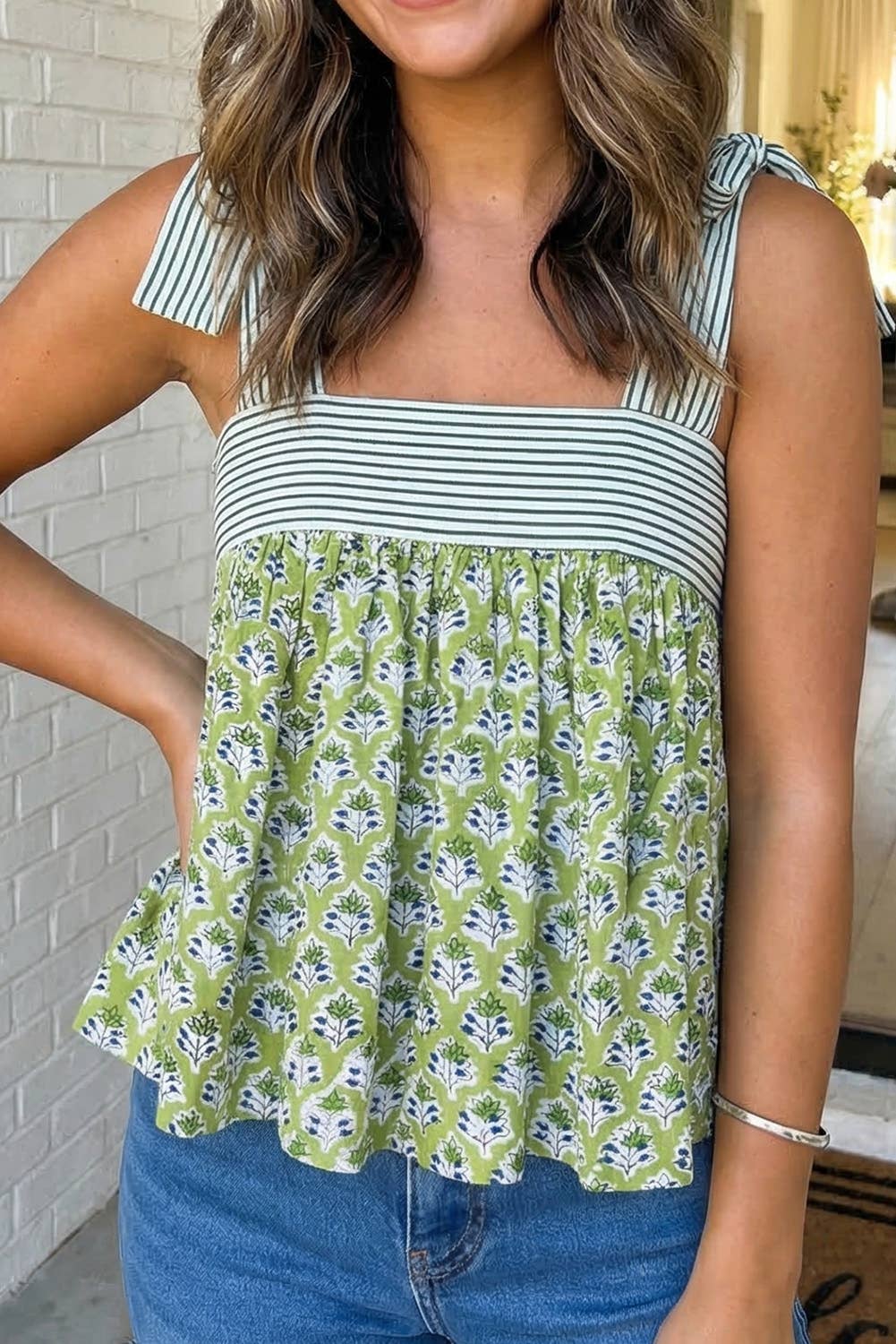 Green Floral Babydoll Tank
