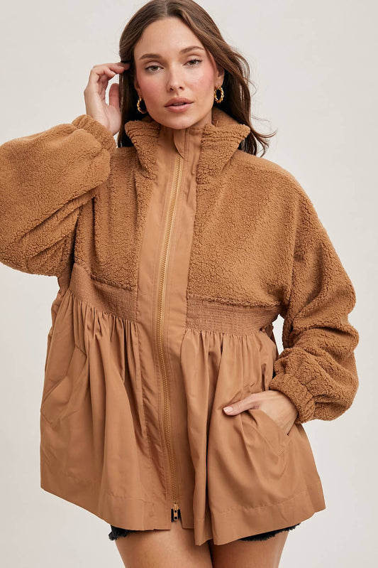Latte Fleece Babydoll Zip-Up