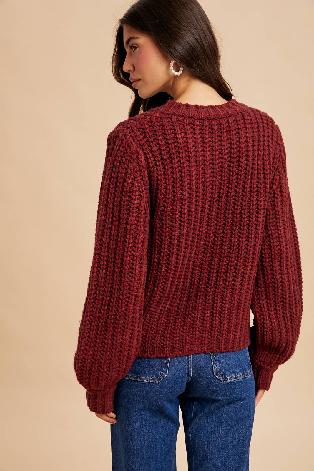 CHUNKY STATEMENT BUTTON CABLE KNIT CARDIGAN: MOCHA MOUSSE / S