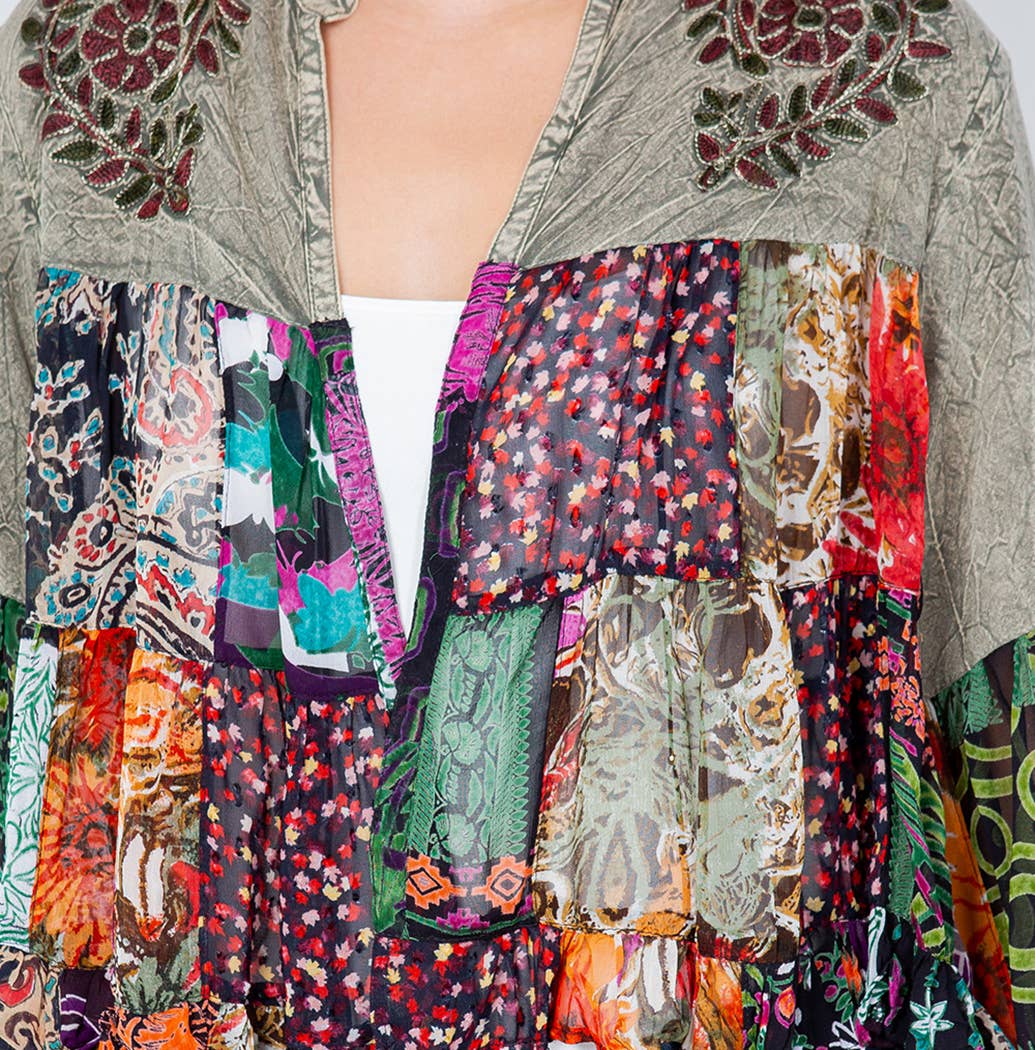 Basil Patchwork Cropped Shrug