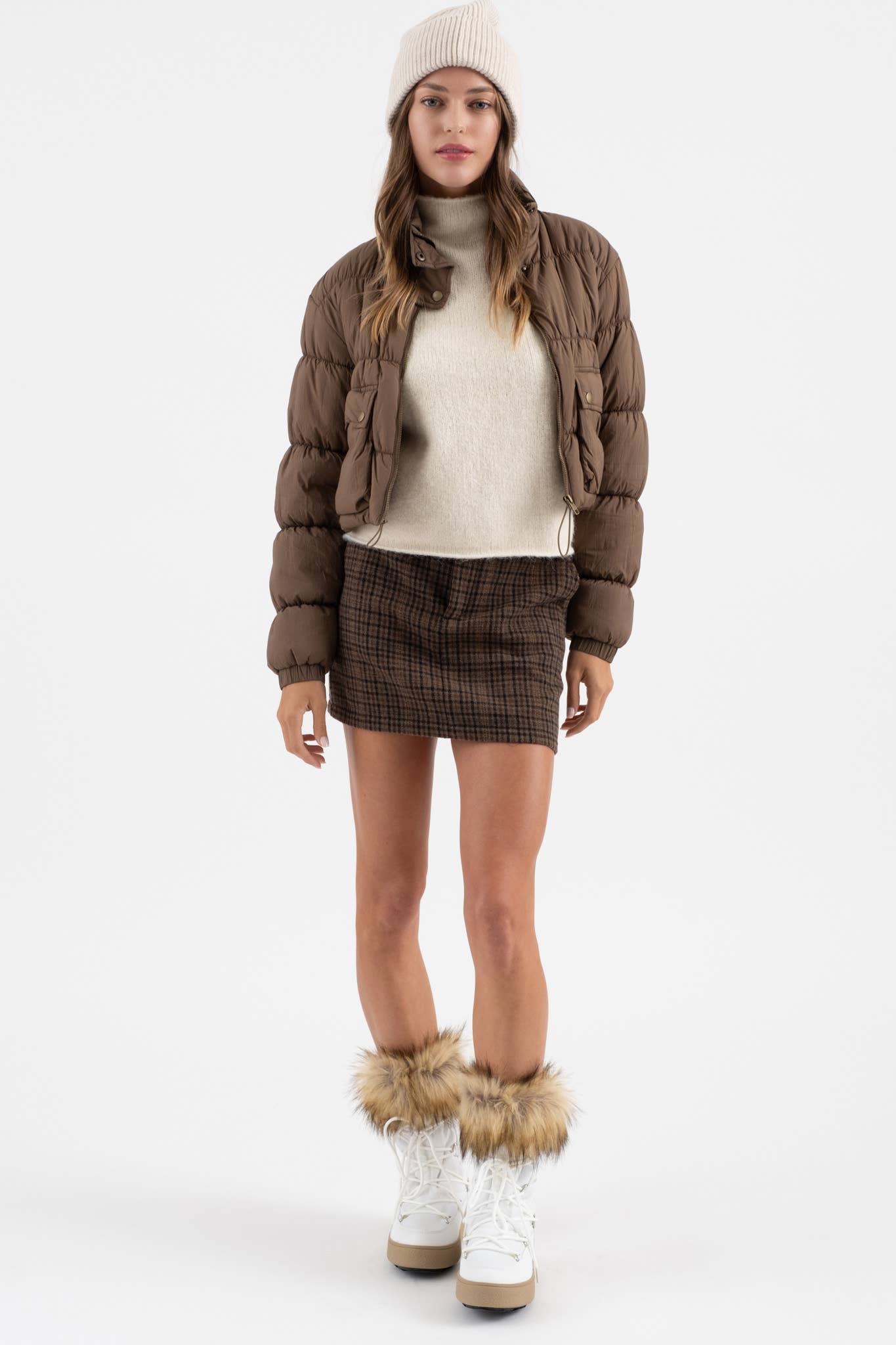 Brown Cropped Puffer Jacket