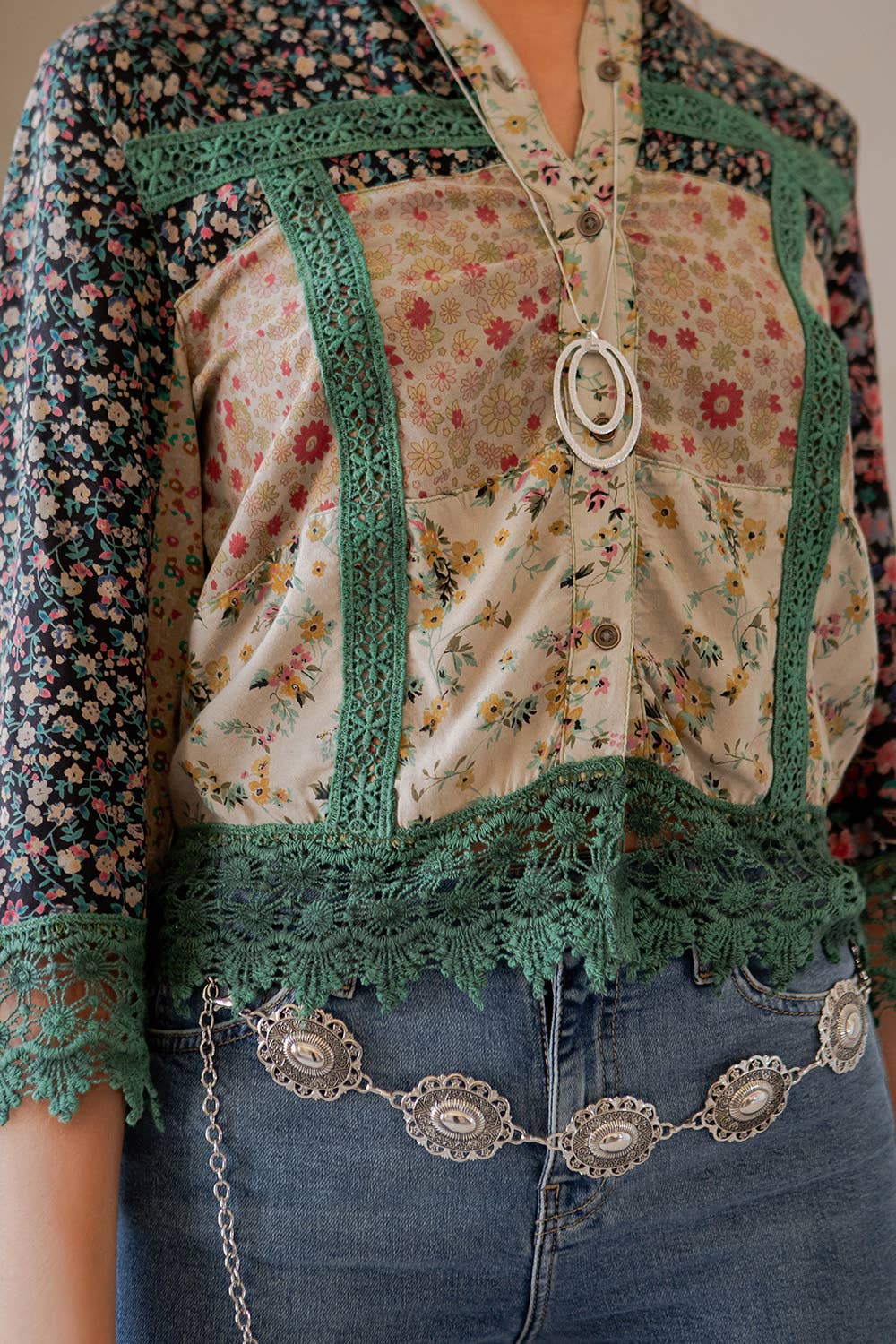 Earthy Boho Button Down Cropped Shirt (New Color): Chestnut / REGULAR (S-M-L-XL 1-2-2-1)