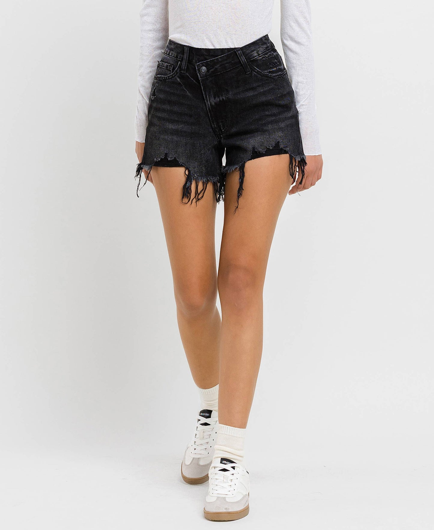 Black High Rise Raw Hem Shorts
