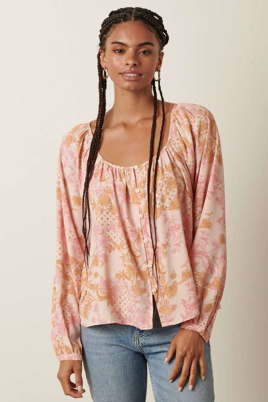 Pink Flower Print Blouse