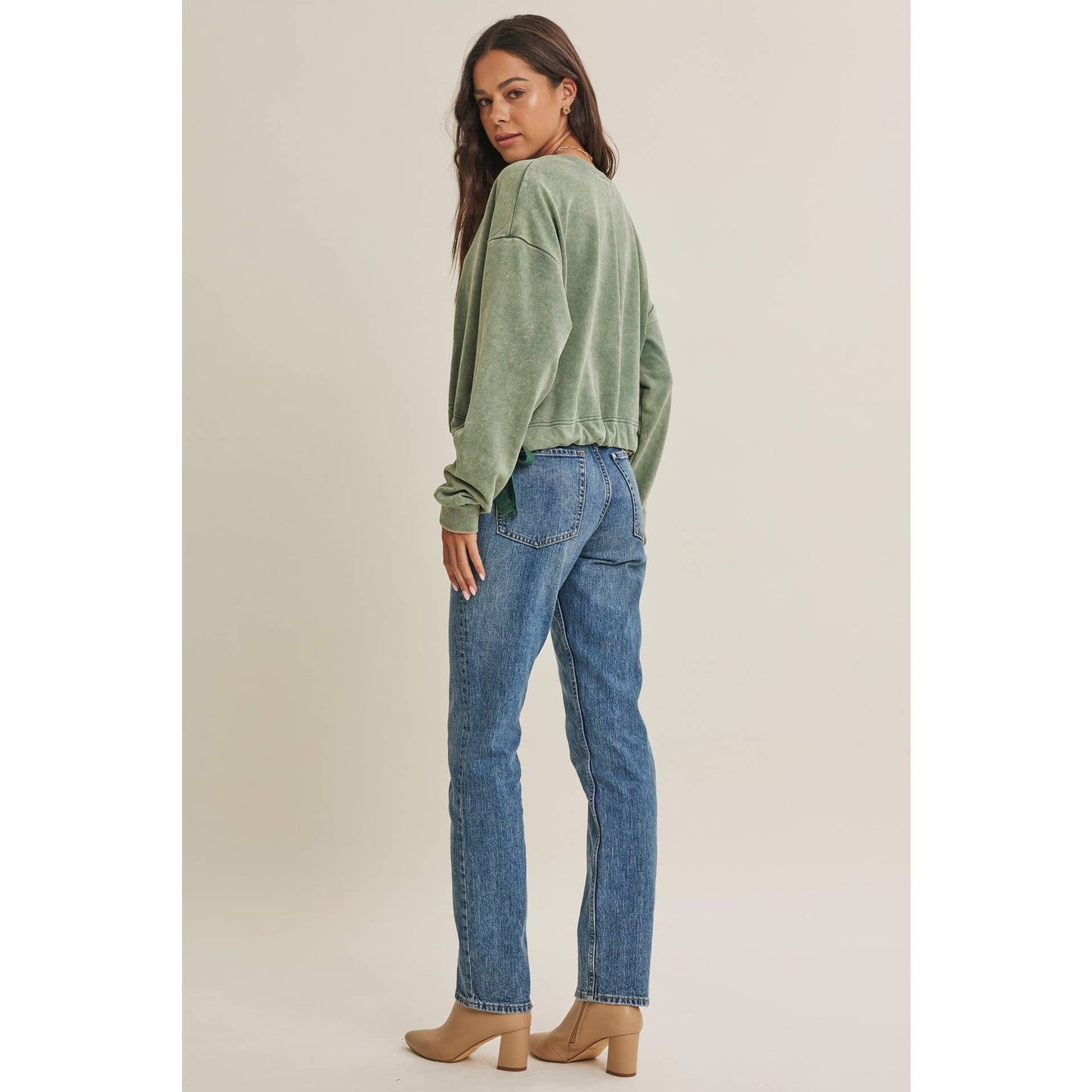 Washed Green Cinched Sweatshirt