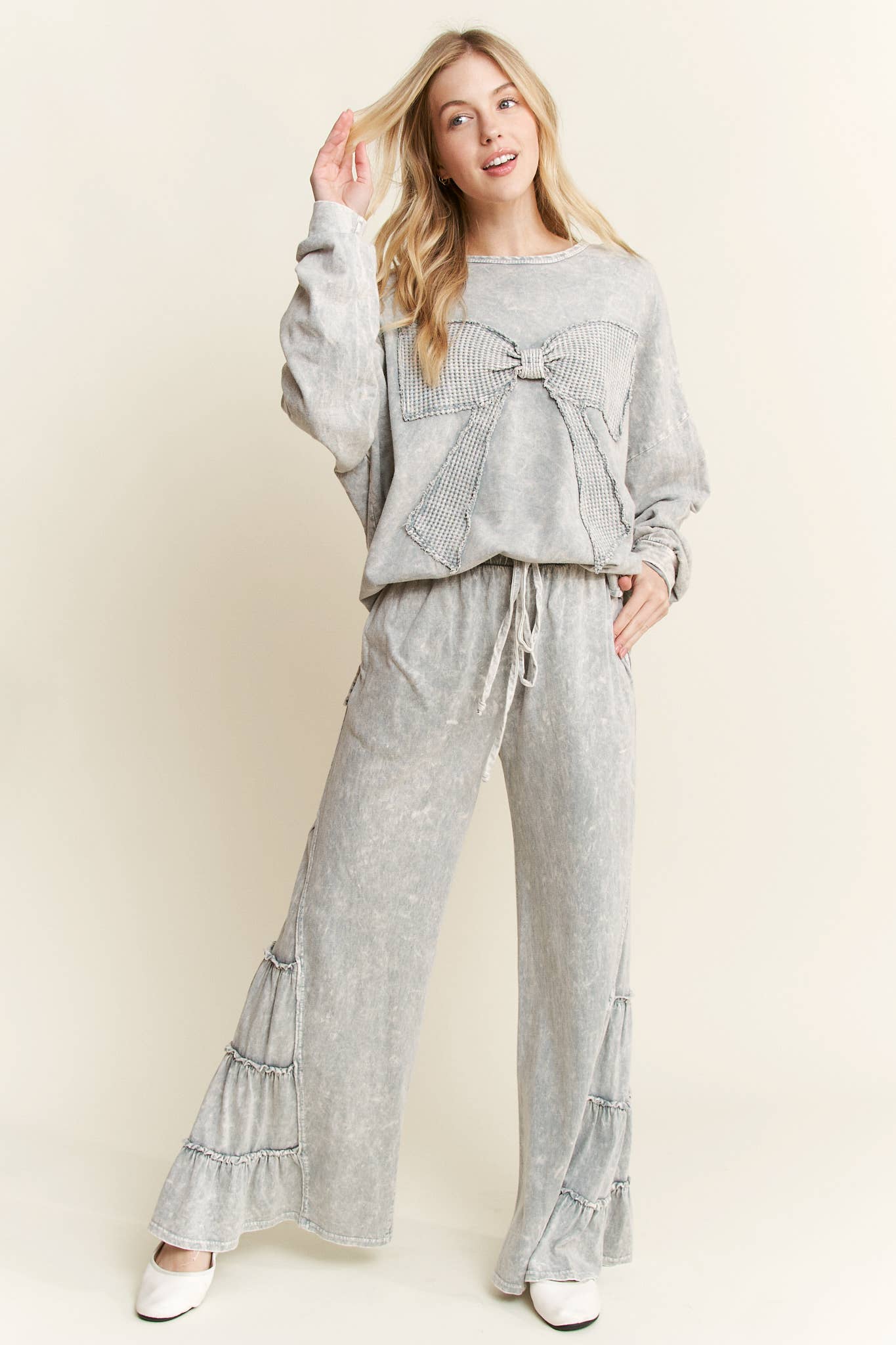Grey Waffle Ribbon Top