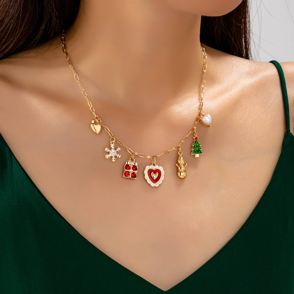 CHARM NECKLACE-Christmas Heart Tree Snowflake | 80N93298: GOLD