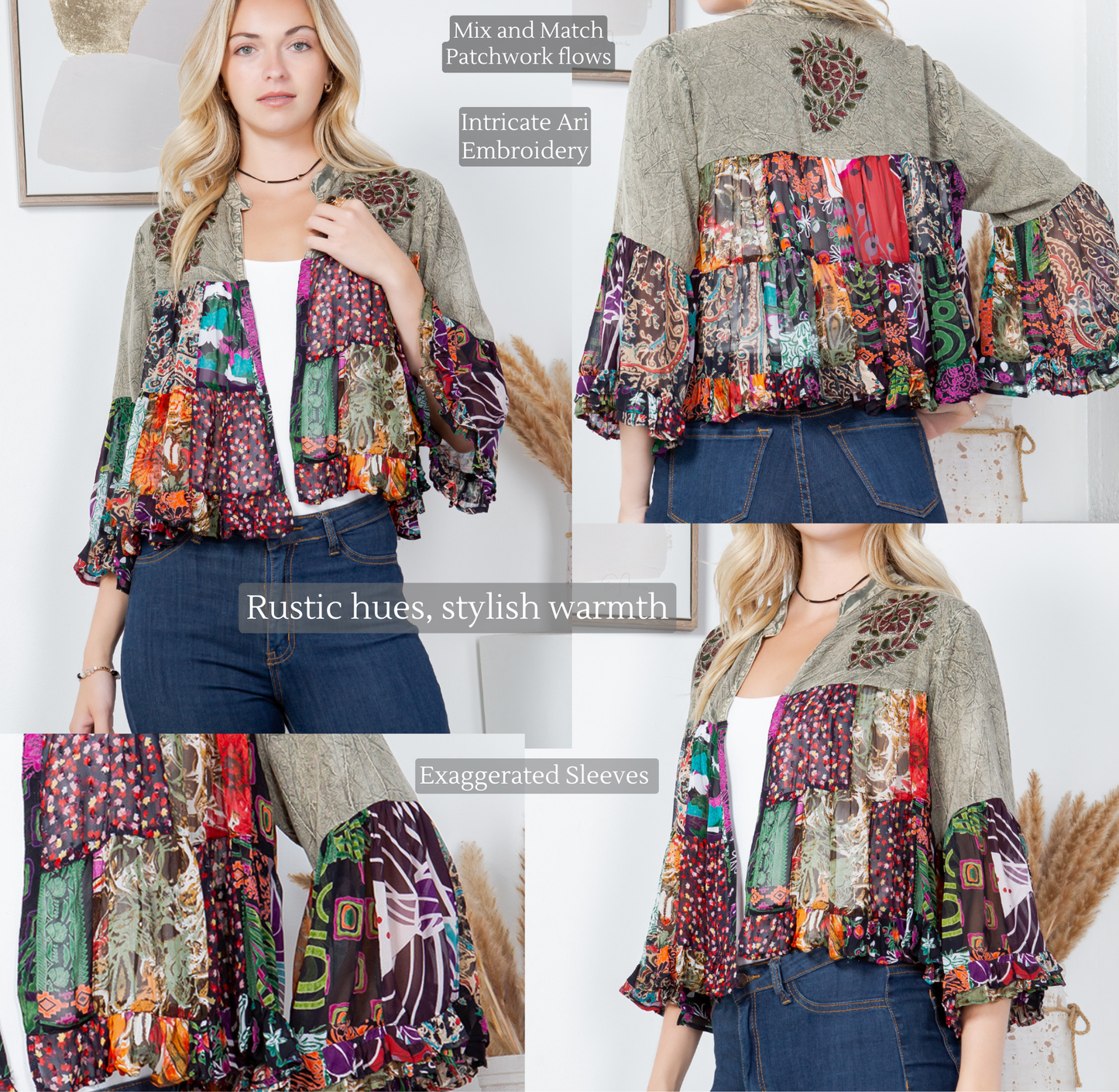 Basil Patchwork Cropped Shrug