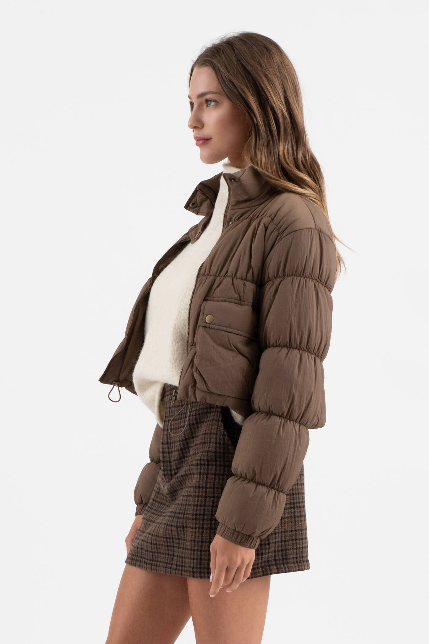 Brown Cropped Puffer Jacket