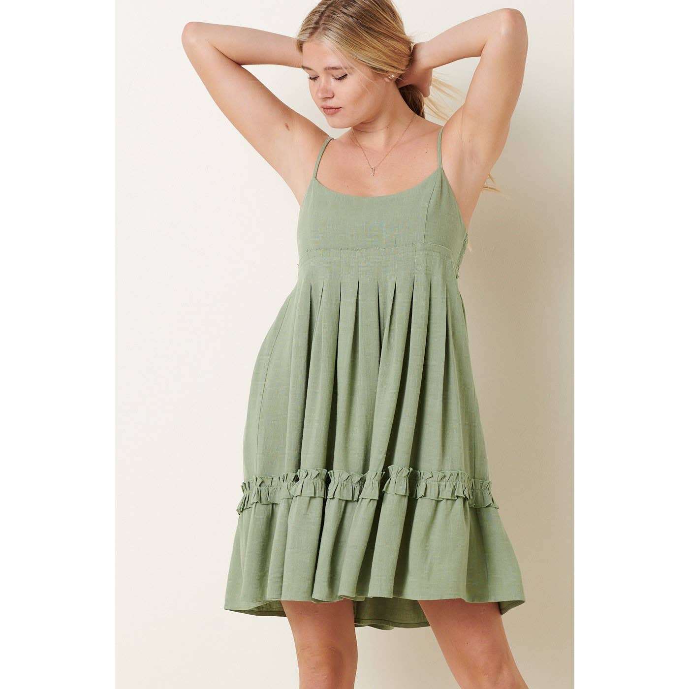 Sage Linen Pintuck Dress