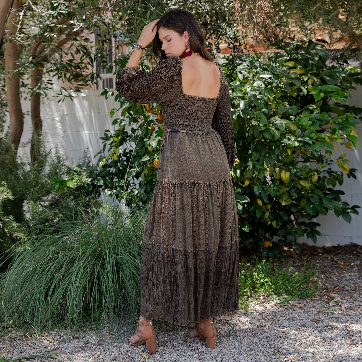 Embroidered Empire Mid-Length Dress (New Color): Amber / REGULAR (S-M-L-XL 1-2-2-1)