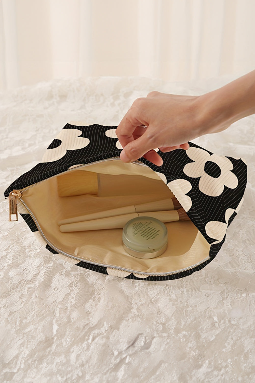 Black Flower Cosmetic Bag