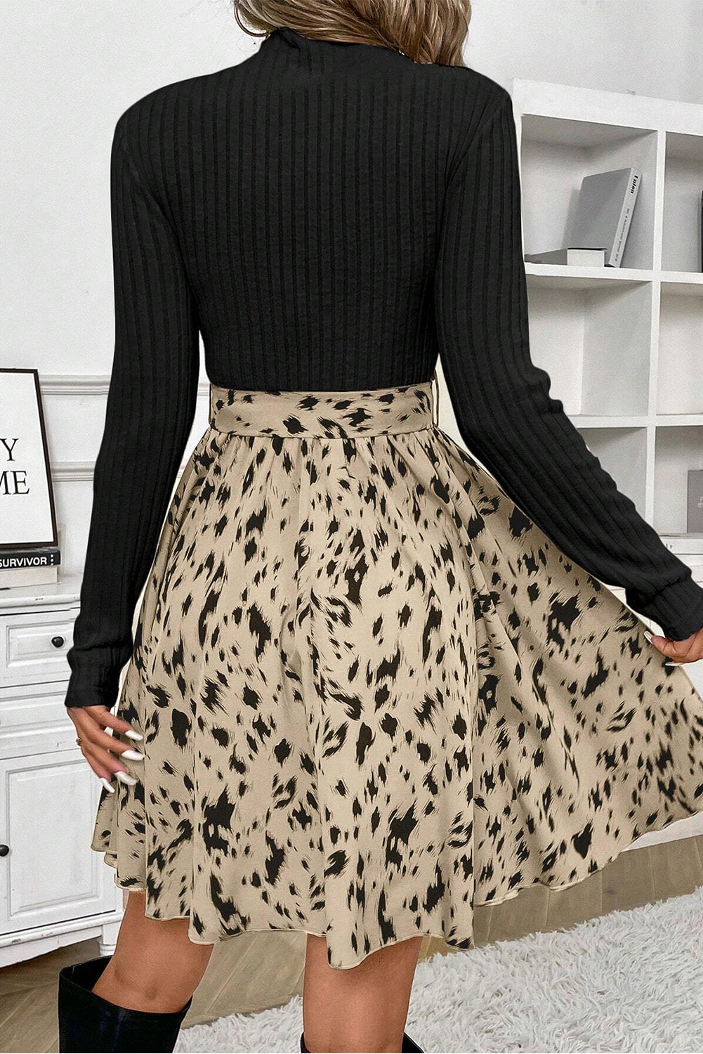 Black Ribbed A-line Dress