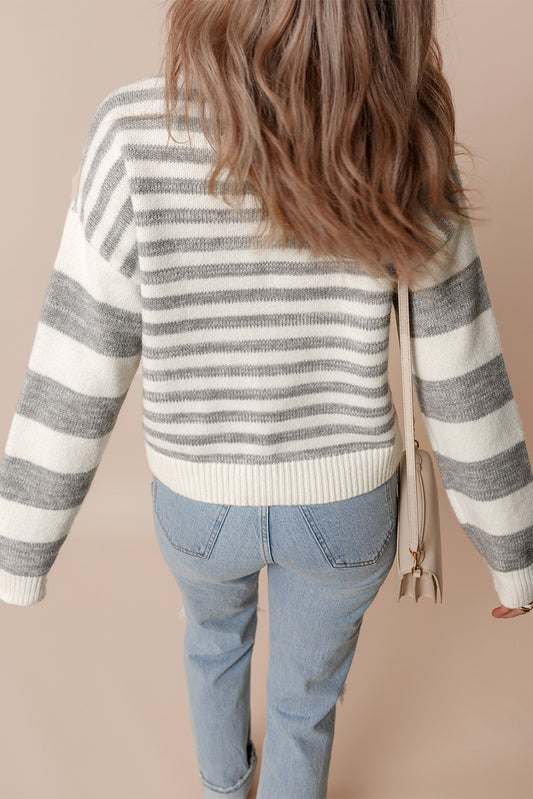 Gray Stripe Crew Sweater