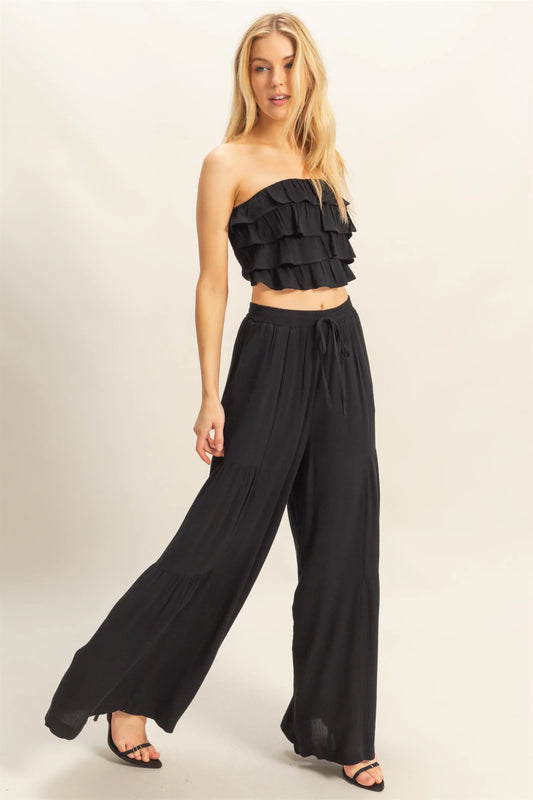 Black Ruffle Top & Pants Set