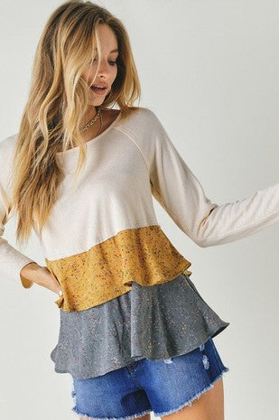 Color Block Ruffle Top