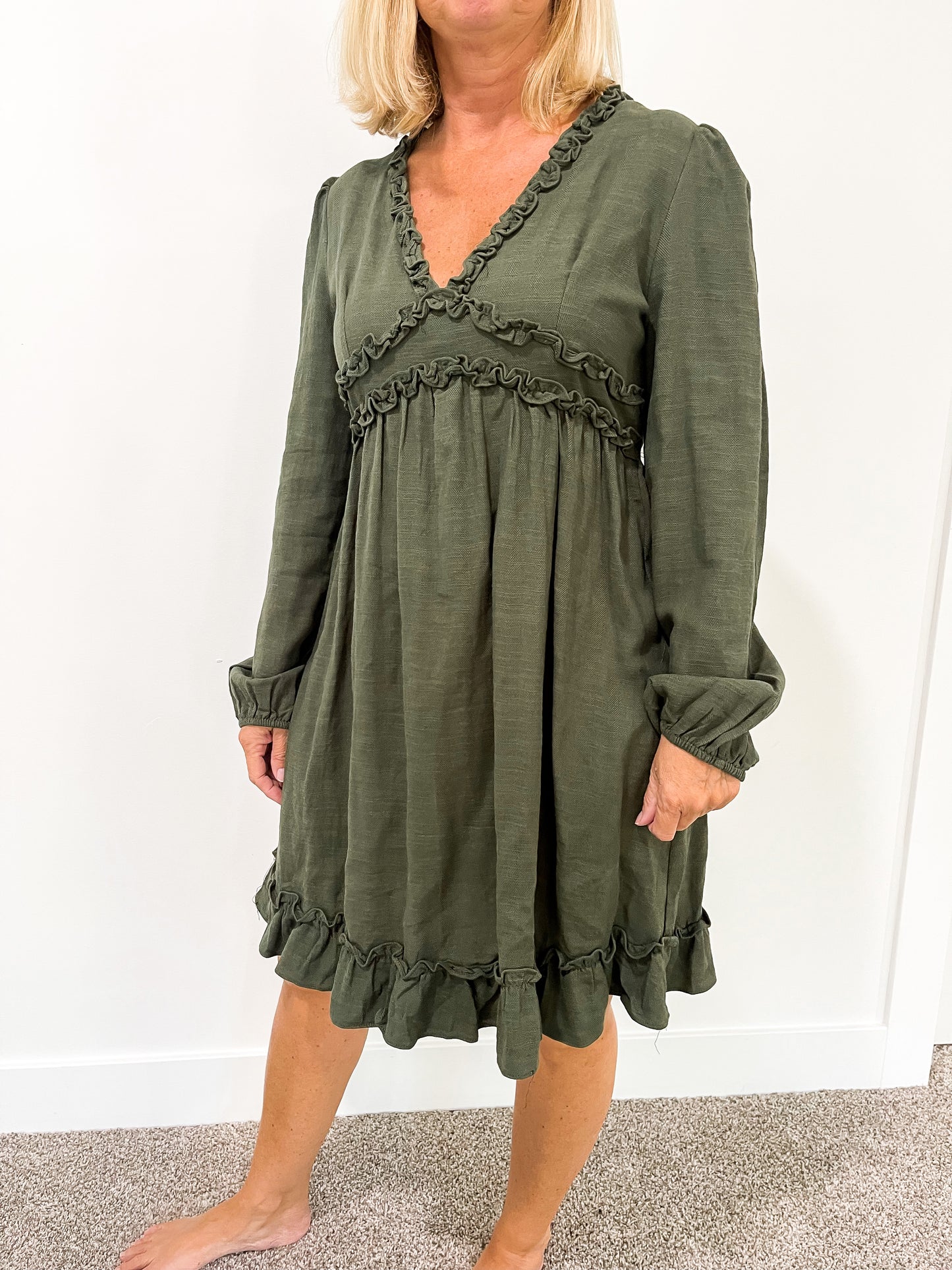 Ruffle Long Sleeve Short Dress
