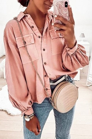 Button Down Puff Sleeve