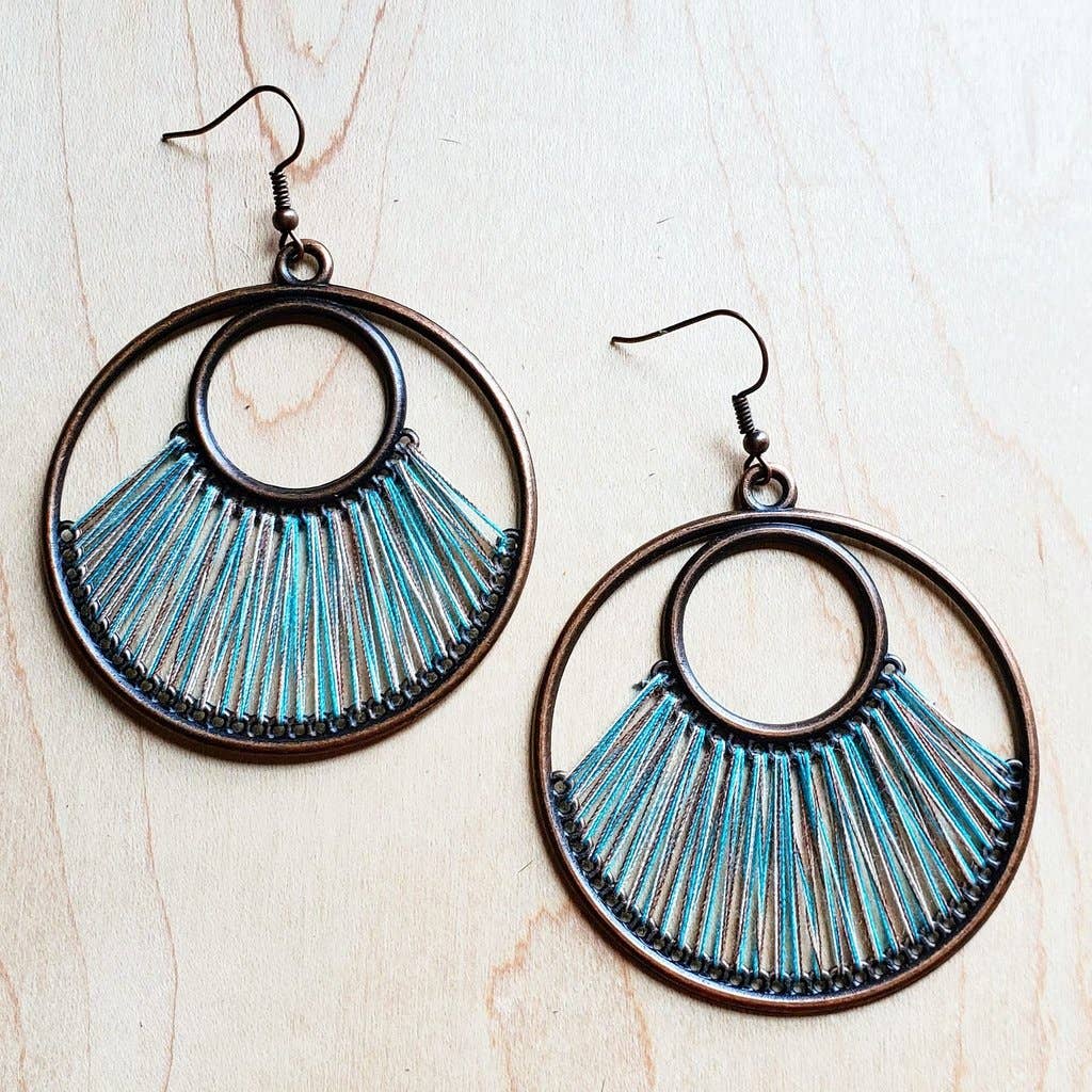 Blue Fan Woven Hoop Earrings