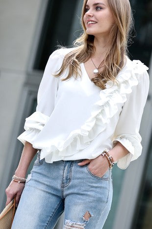 Front Ruffle Puff Blouse
