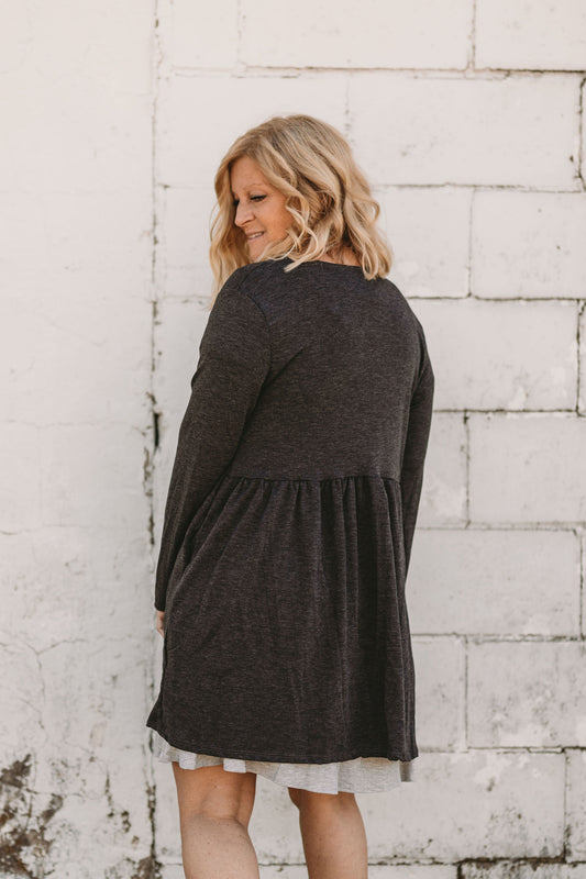 LONG SLEEVE SOLID RUFFLED OPEN CARDIGAN