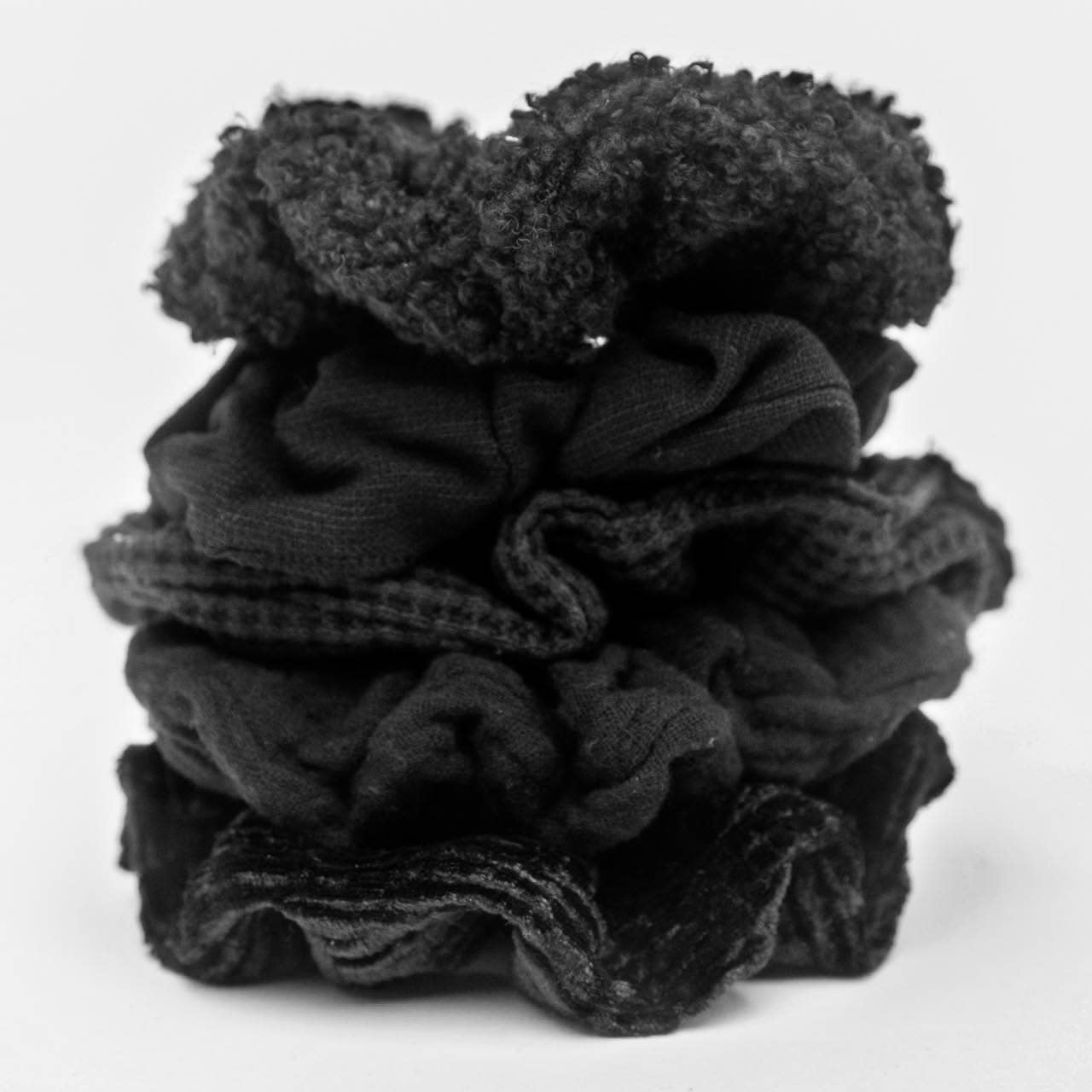 Textured Scrunchies 5pc - Black