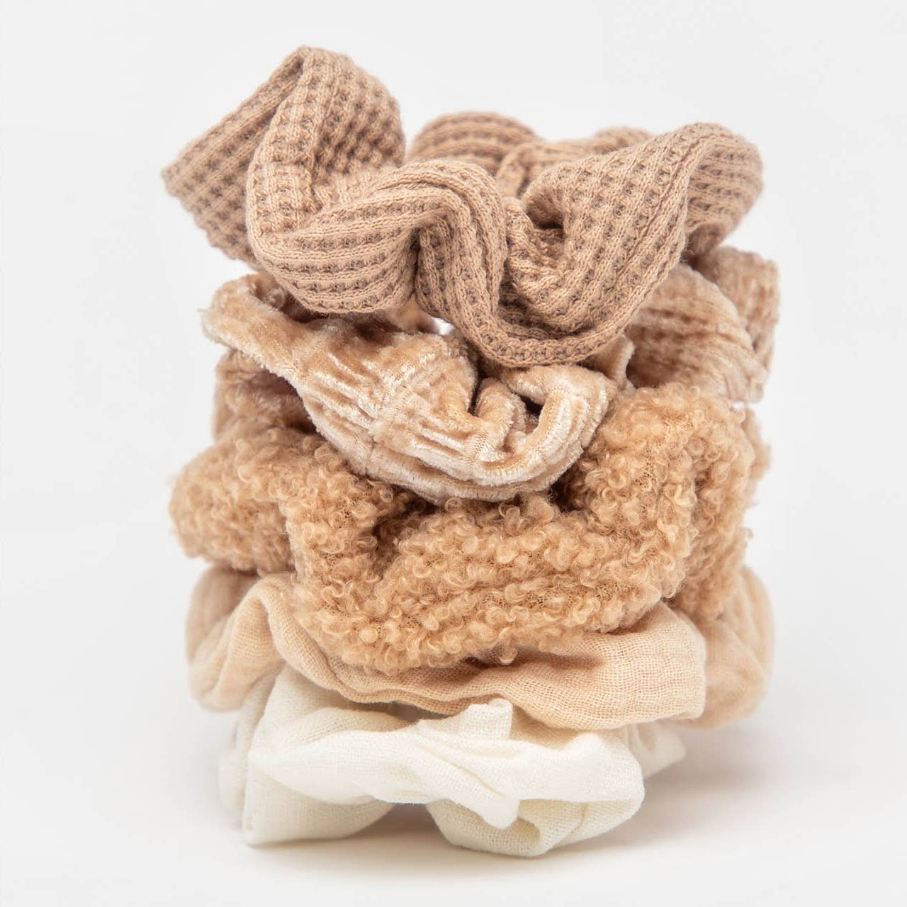 Textured Scrunchies 5pc - Sand