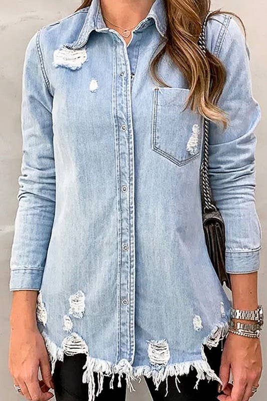 DISTRESSED DENIM SHIRT