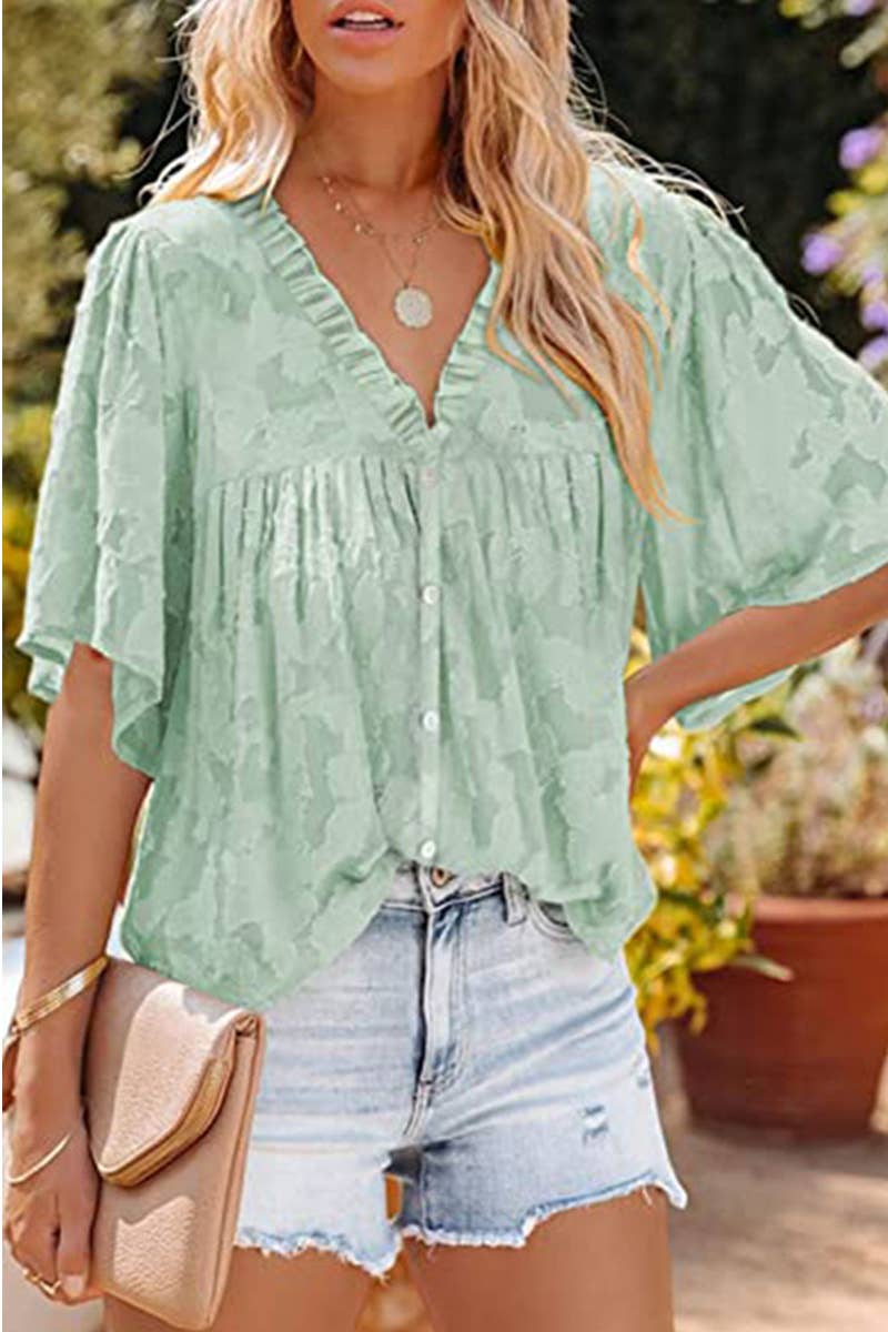 Mint Chiffon Flared Sleeve