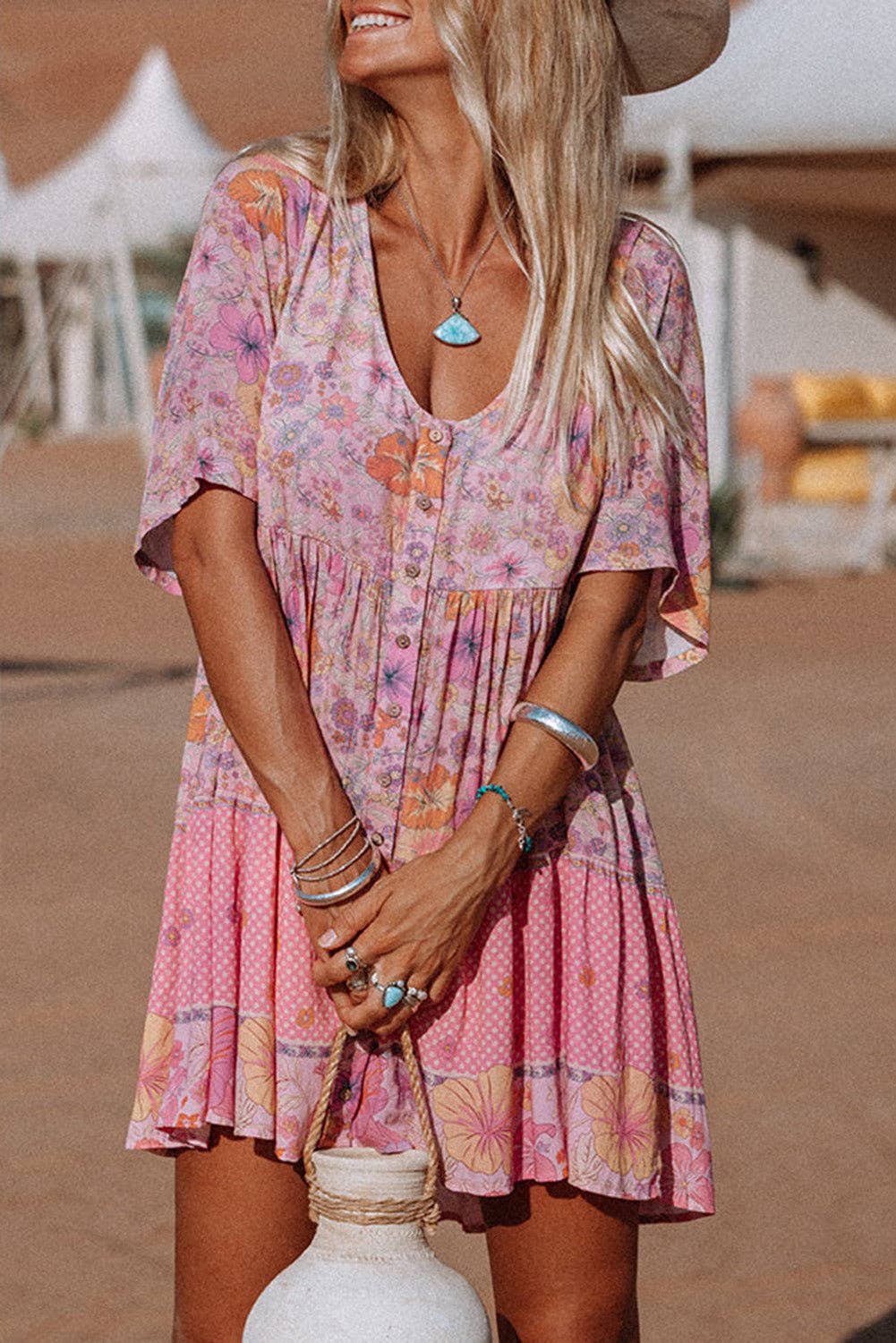 Hibiscus Print Mini Dress