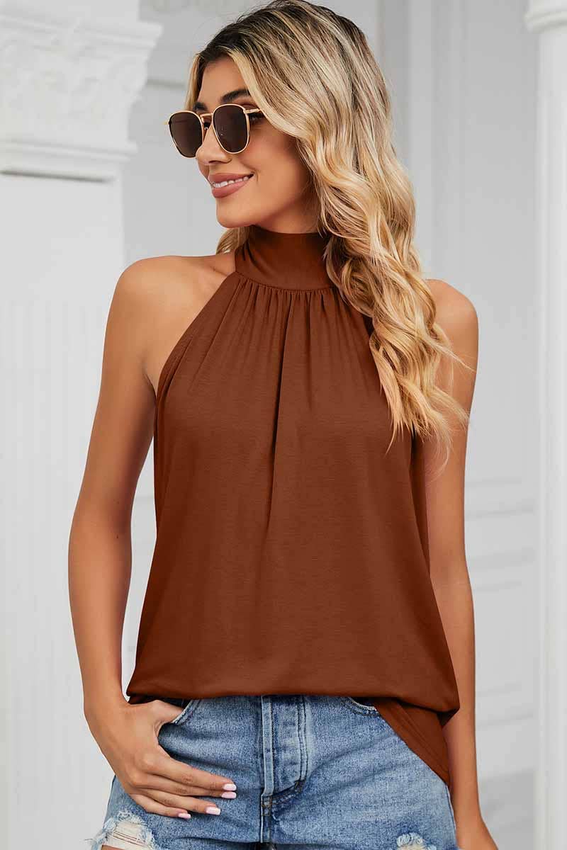 Rust Pleated Halter Neck