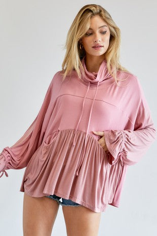 Turtle Neck Ruffle Long Sleeve