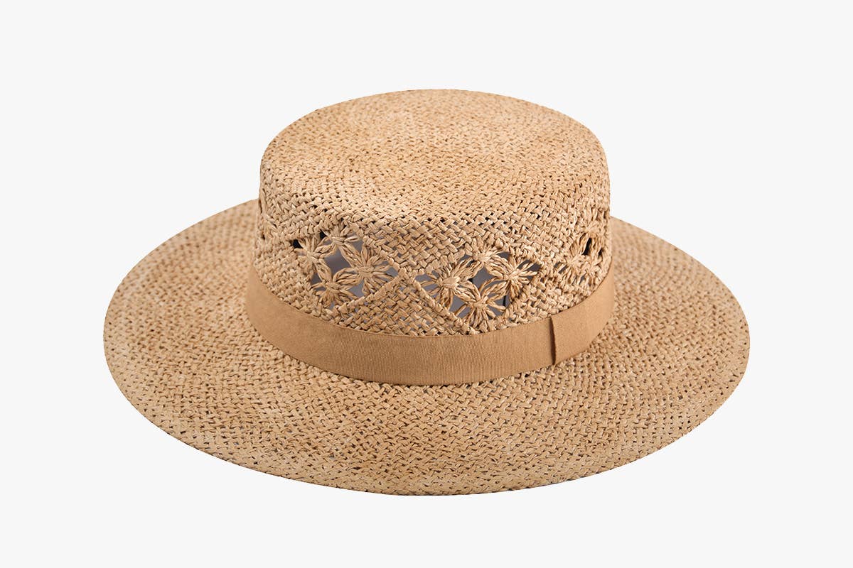 Straw Boater Hat w/ Ribbon Trim